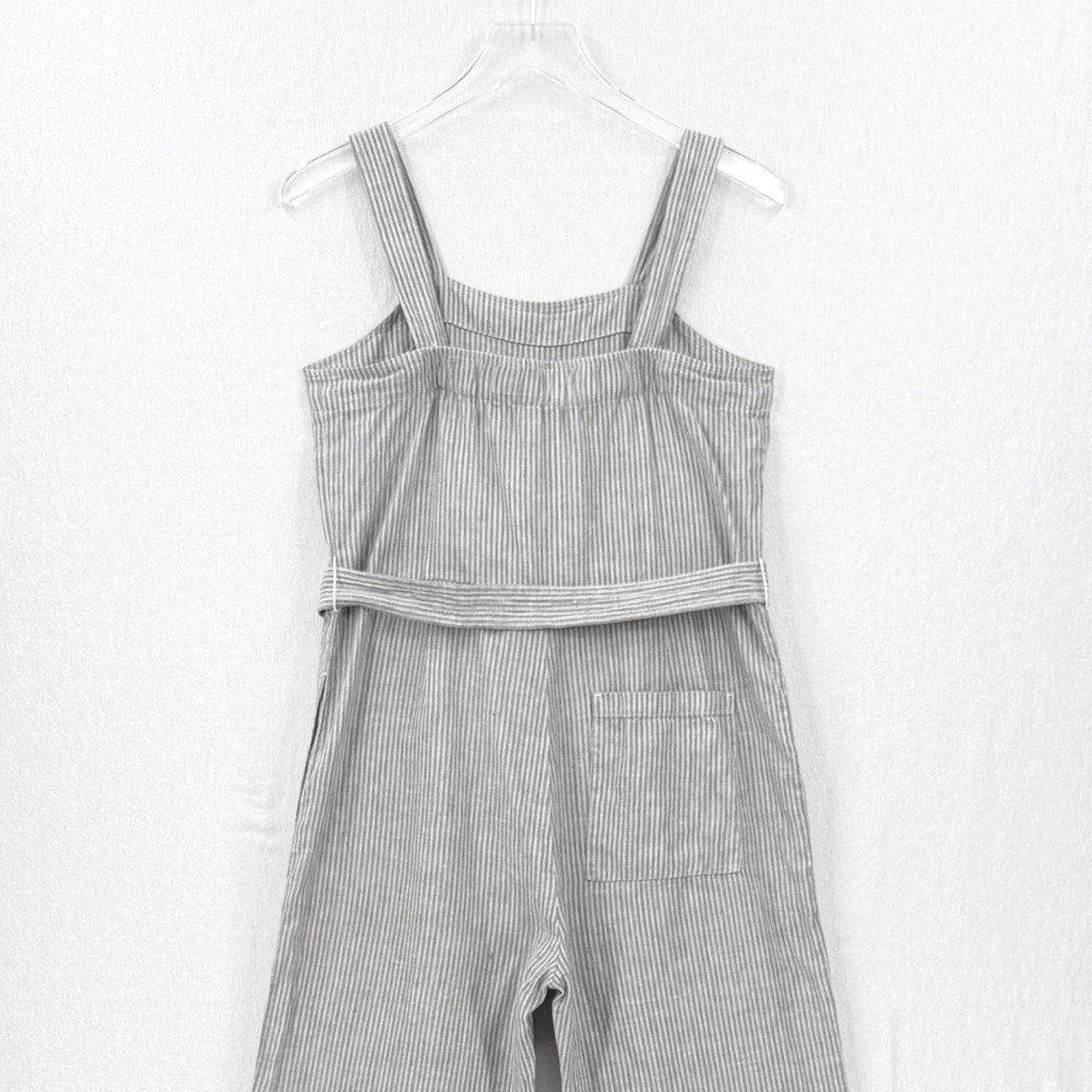Everlane Jumpsuit Women 2 Gray Striped Linen Sleeveless Belted Wide Leg - Picture 6 of 16